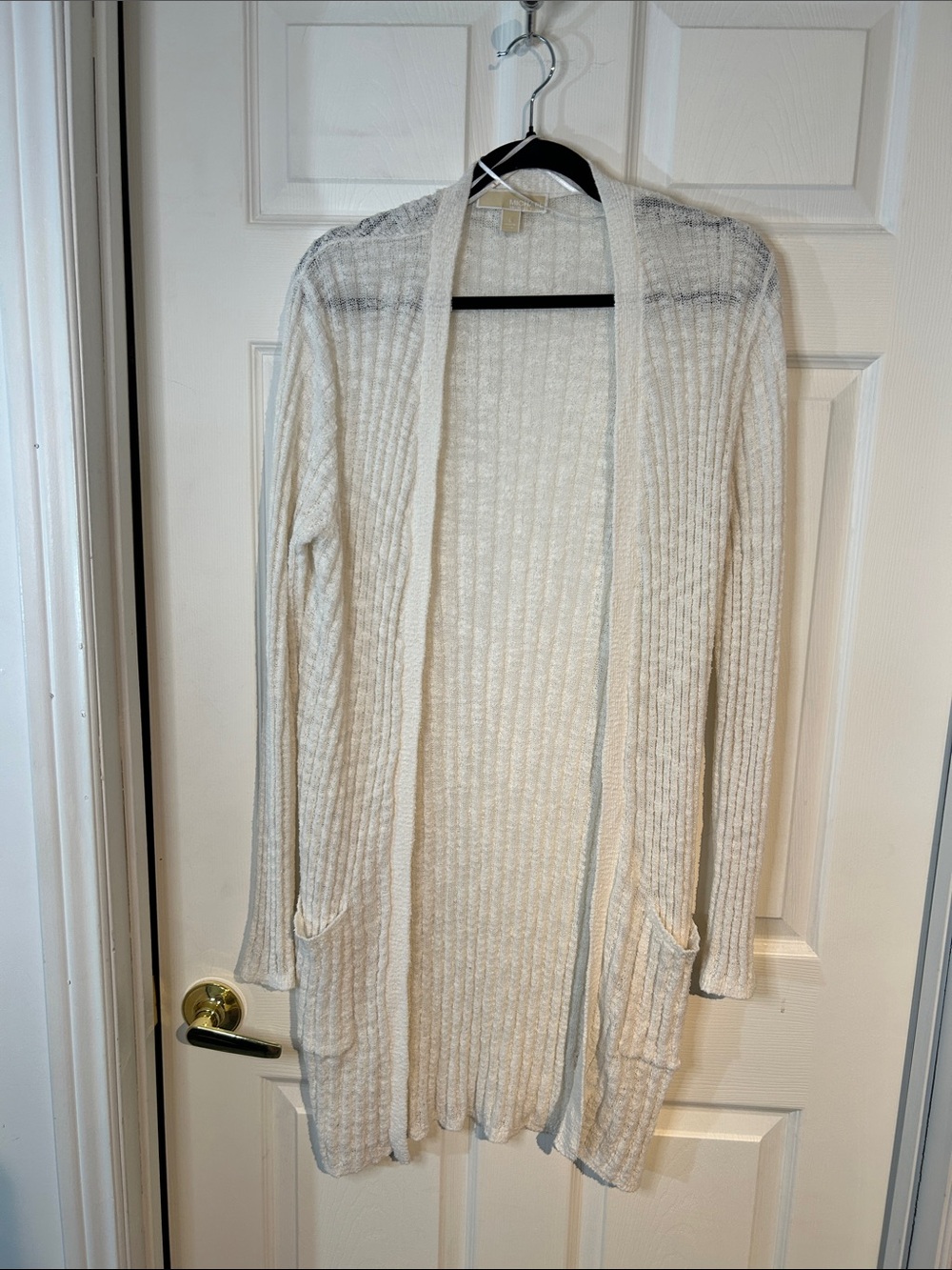 Michael Kors lightweight White Open-Front Ribbed Cardigan size Large